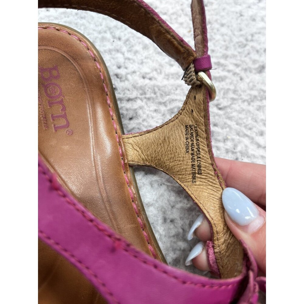 Women's Born Purple Leather Floral Thong Open Toe Side Buckle Sandals Size 8 - Picture 4 of 12